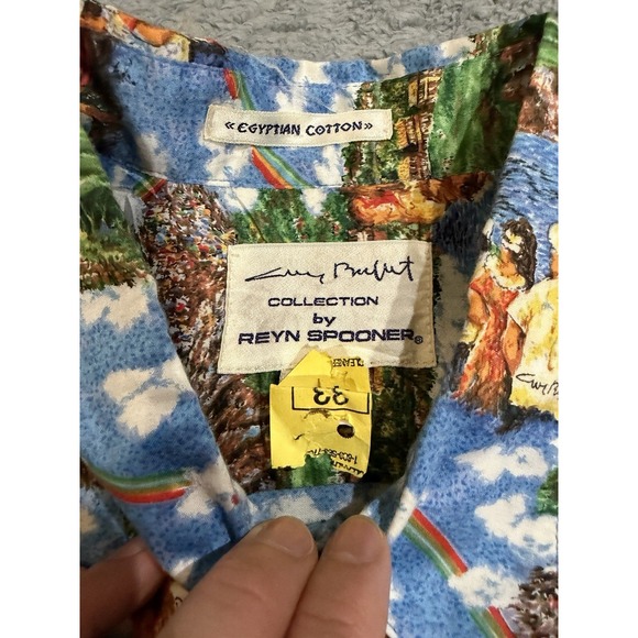 VTG 90s Reyn Spooner Guy Buffet Hawaiian Shirt Men's L Golf Landscape Rainbow - Picture 5 of 8